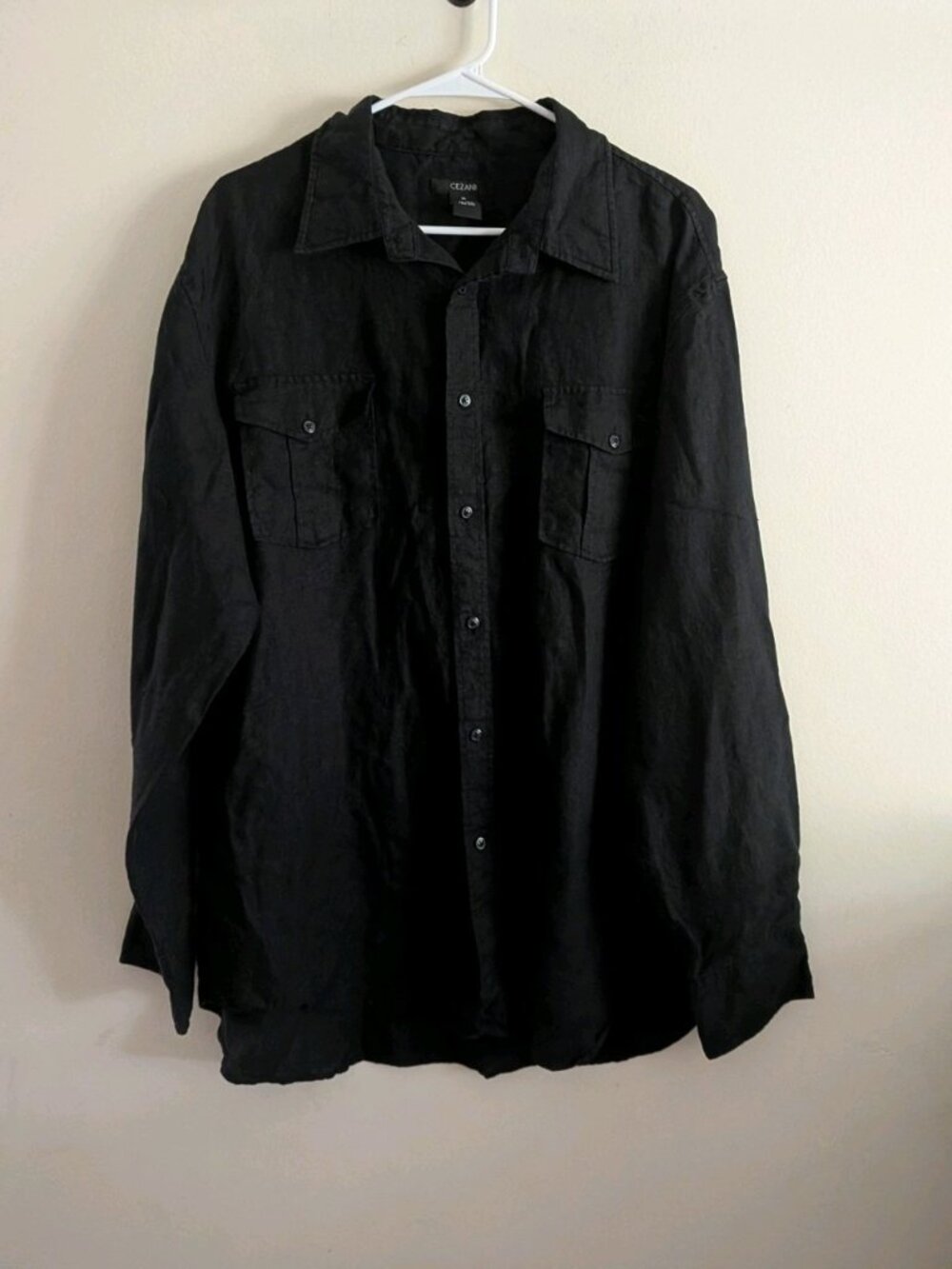 Cezani 100% Linen Shirt Mens  XL Black Long Sleeve Button Front Pocket Coastal
